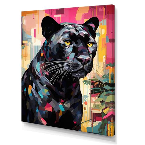 Designart Black Pink Panther Popart Animals Panther Canvas Art Print