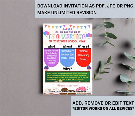 Printable Editable Pto Pta Meeting Flyer School Pto Meeting Etsy