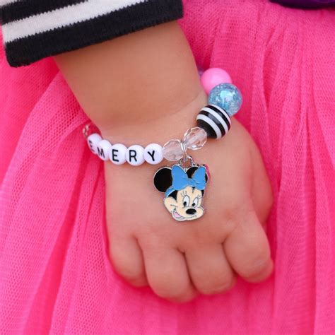 Personalized Kids Bracelet, Custom Beaded Charm Bracelet, Minnie ...