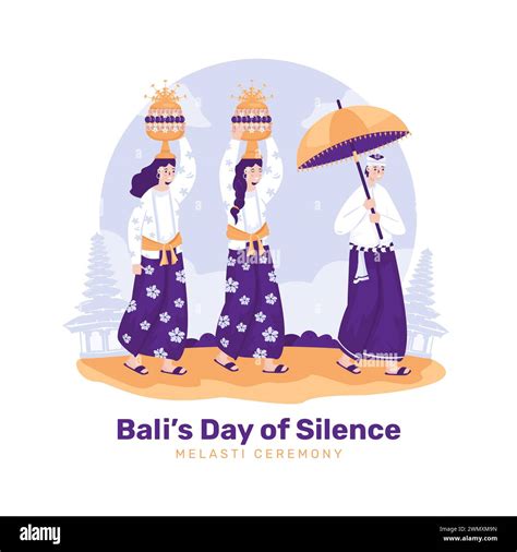 Happy Nyepi Bali S Day Of Silence With Melasti Ceremony Illustration