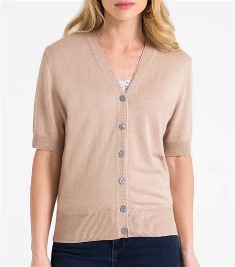 Deep Linen Womens Silk And Cotton Short Sleeved V Neck Cardigan