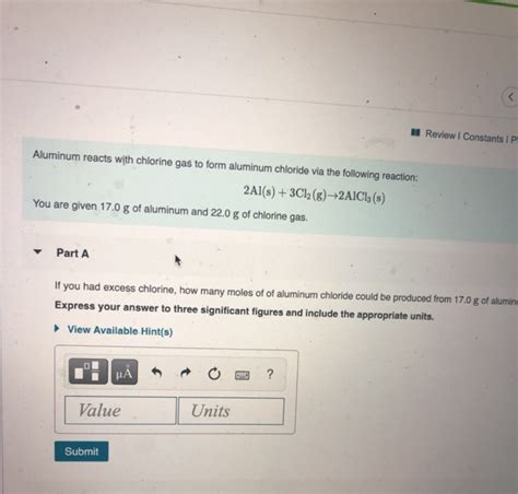 Solved Review Constants Ip Aluminum Reacts With Chlorine Chegg