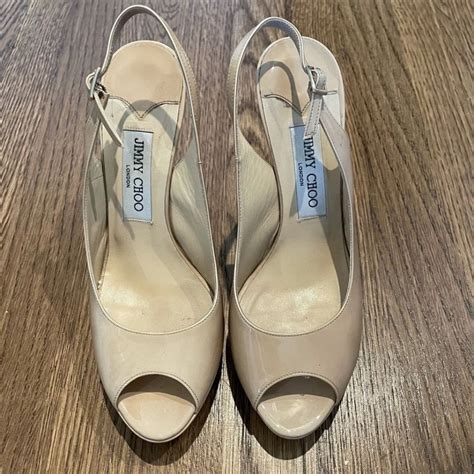 Jimmy Nude Patent Shaw Platform Slingback Sandals Siz Gem
