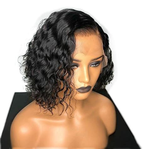 Short Curly Bob Lace Front Human Hair Wig Side Part 13x6 180 Density