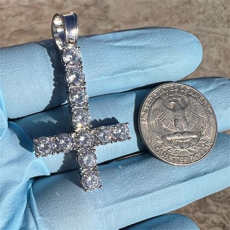 925 Sterling Silver Inverted Upside Down Cross Saint Peter Iced Floode