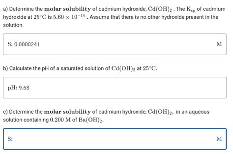 Solved A Determine The Molar Solubility Of Cadmium Chegg