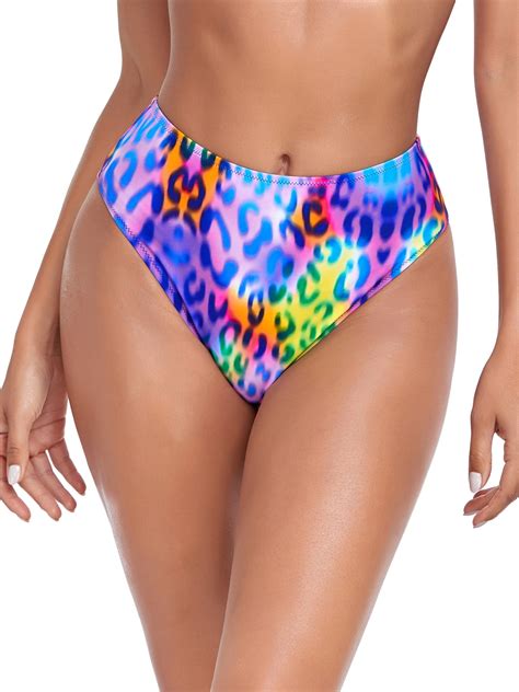 Relleciga Women S Purple Leopard High Cut High Waisted Bikini Bottom