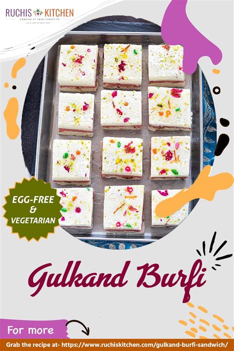 Gulkand Burfi Sandwich Rose Petal Jam Fudge Ruchiskitchen