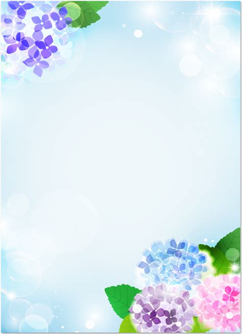 梅雨・6月の紫陽花の花の飾り枠「縦型」イラスト無料フレームのテンプレート素材 📑無料ダウンロード！テンプレルン📑無料ダウンロード！テンプレ