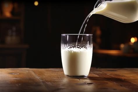 Premium Photo Milk Pouring Into Glass On Table