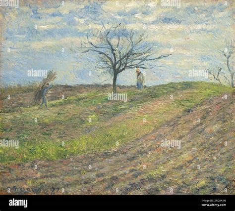 Ploughed Field In Winter With A Man Carrying A Bundle Of Sticks 1877 By