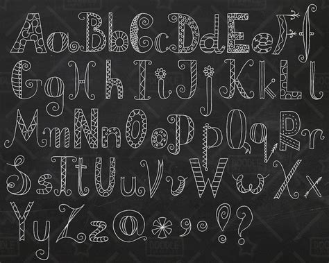 Chalkboard Doodle Alphabet Clipart Vector Pack, Hand Drawn Font ...