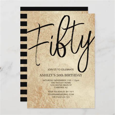 Fifty Gold Black 50th Birthday Party Invitation Zazzle