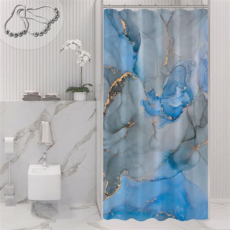 Small Stall Shower Curtain 36 X 72 Narrow Half Abstract Blue Grey