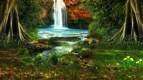 waterfall, jungle, dark, vegetation, nature, 4k HD Wallpaper