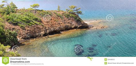 Crystal Clear Turquoise Waters Of Mediterranean Sea In Turkey Country