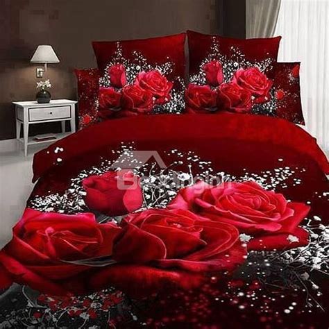 Big Rose And White Floral Print 3d Duvet Cover Sets Rose Bedding