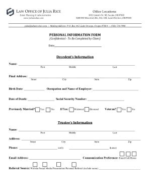 Fillable Online Personal Information Form Confidential To Be