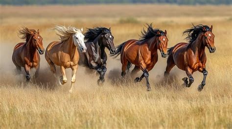 galloping wild horses image horses galloping grassland