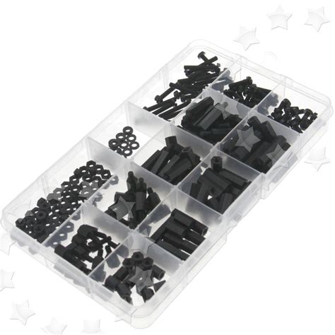 Pcs Black M Nylon M F Hex Spacers Screw Nut Stand Off Assortment