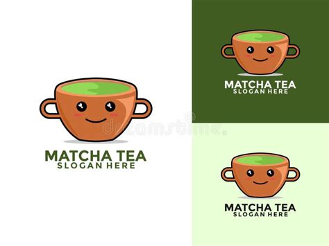 Cute Tea Cup Cartoon Logo Vector Green Tea Cup Smile Logo Template