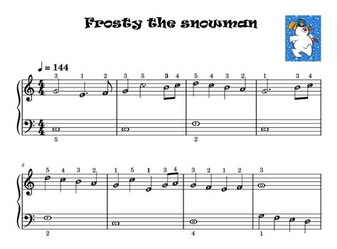 Frosty the Snowman Piano Sheet Music Score Easy Kids With Note Names ...