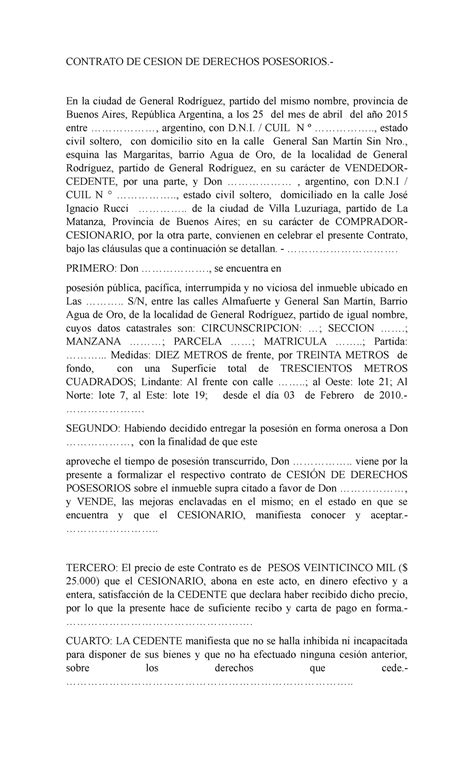 Contrato De Cesion De Derechos Posesorio Pdf Impuestos Justicia Porn