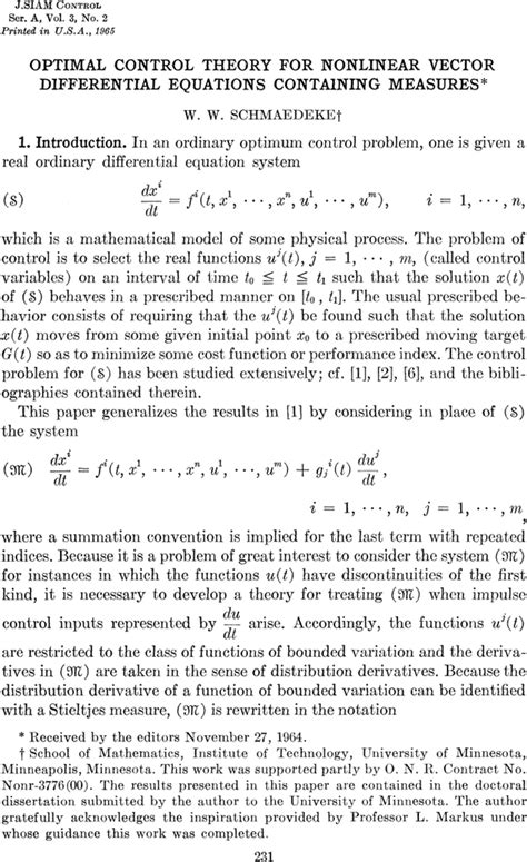 Optimal Control Theory For Nonlinear Vector Differential Equations Containing Measures Siam