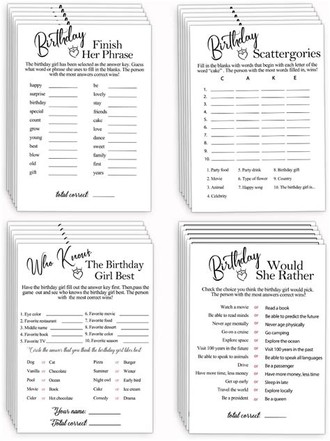 Guawubiang Birthday Party Game Cards Birthday Games Card