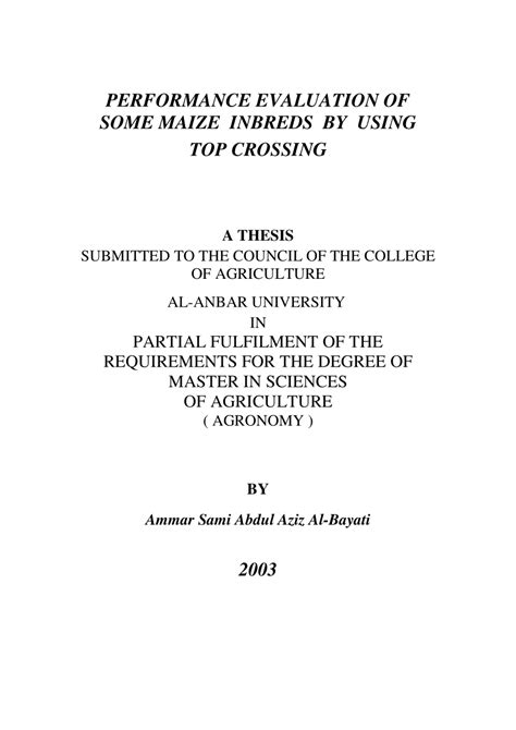 PDF Performance Evaluation Of Some Maize Inbreds By Using Top Crossing