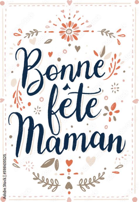 Carte Bonne Fête Maman Fleurie Vectorielle Dessin Main Fête Des Mères