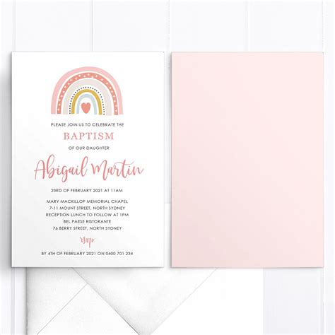 Boho Rainbow Baptism And Christening Invitations Peach Perfect Stationery