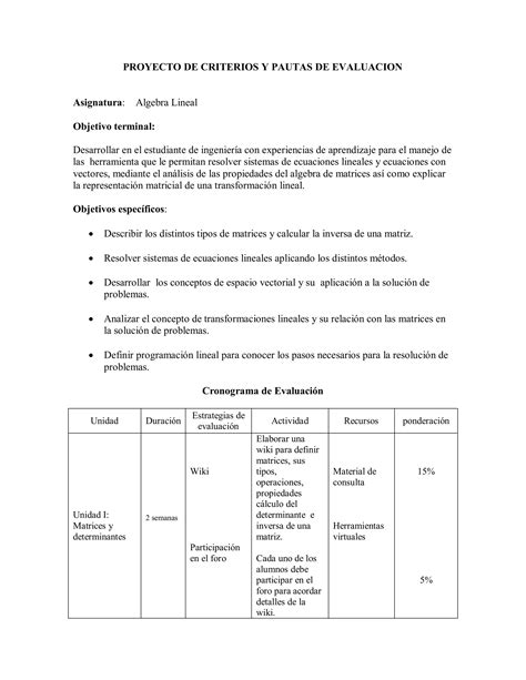 Cronograma De Evaluaci N Criterios Y Pautas Pdf