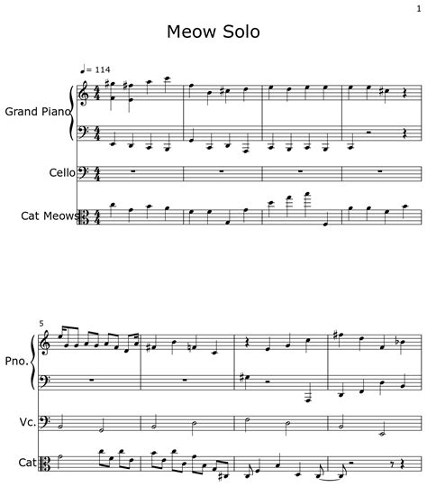 Meow Solo Sheet Music For Piano Cello Cat Meows