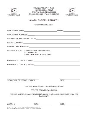 ALARM SYSTEM PERMIT Trophy Club Texas Fill And Sign Printable