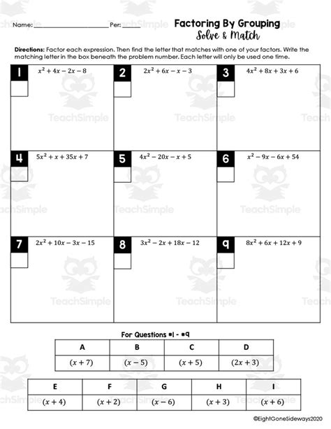 Factoring By Grouping Solve Match Worksheet By Teach Simple