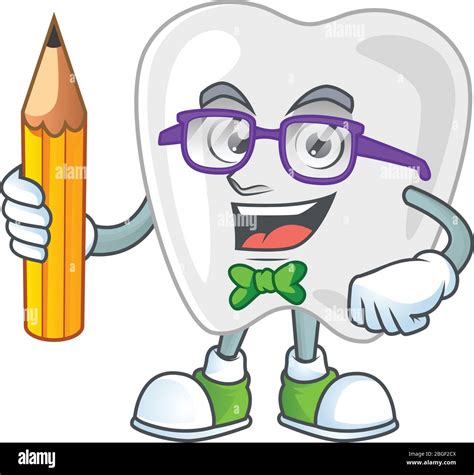 Teeth student cartoon character studying with pencil Stock Vector Image ...