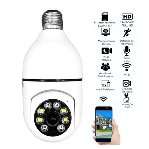 Camera Seguranca Lampada Smart Wifi Full Hd P Mic Foto Sd Ley