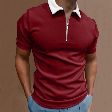 GZWYHT Mens Polo Shirts Mens Shirts Men Casual Soild Zipper Top Shirt