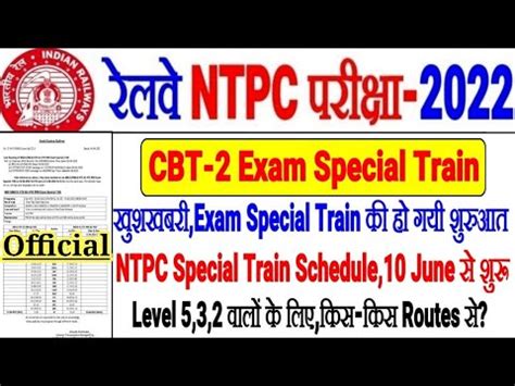 RRB NTPC CBT 2 LEVEL 5 3 2 EXAM SPECIAL TRAIN शर खशखबर Special