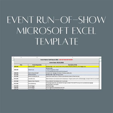 Run-of-show / Show Flow / Event Timeline Microsoft Excel Template Use for Next Event, Fundraiser ...