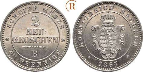 Sachsen 2 Neugroschen 1865 B Johann 1854 1873 Fast Stempelglanz MA