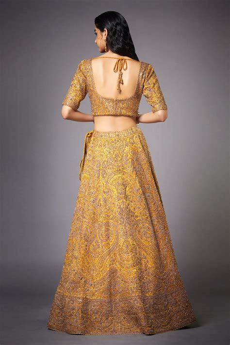 Buy Ri Ritu Kumar Yellow Silk Brocade Jamawar Lehenga Set Online Aza