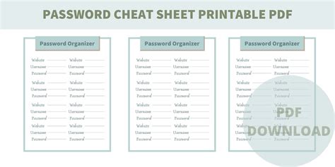 Password Cheat Sheet Printable Pdf Password Keeper Printable Etsy