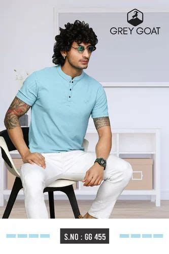 Dry Fit Matty Plain Grey Goat Men S T Shirt Henley Collar At Rs