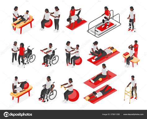 Physiotherapy Rehabilitation Isometric Recolor Set Fitness Symbols