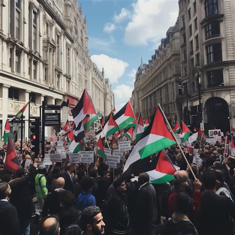 Premium Photo | Massive march with Palestine flags Ai generative