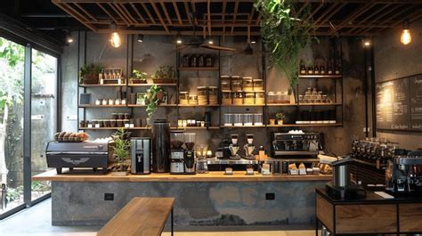 Modern Coffee Shop Interior with Rustic Design Elements | Premium AI ...