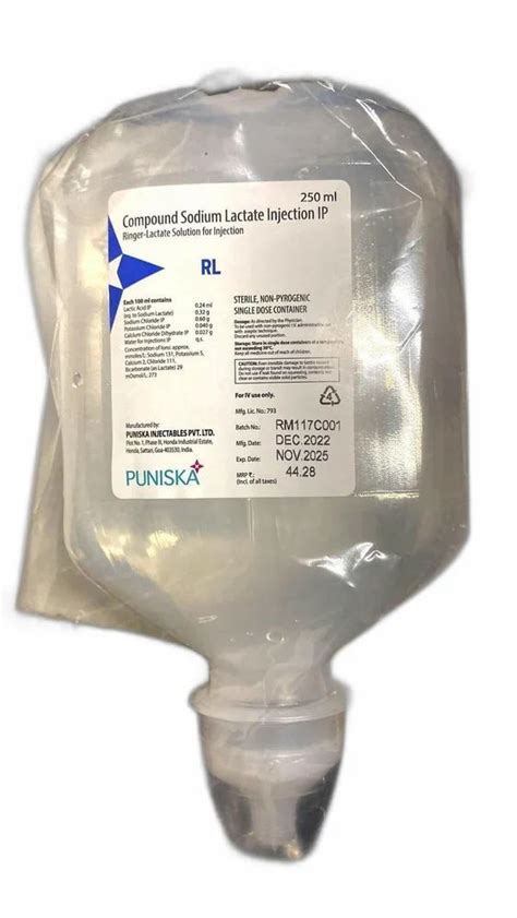 Isotonic RL Compound Sodium Lactate Injection Packaging Size 250 Ml