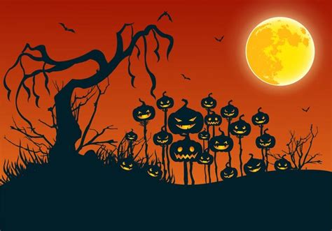 Feliz Fondo Plano De Halloween Con Luna Llena De Rbol Muerto Aterrador